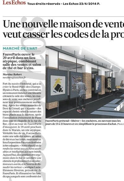 « Une nouvelle maison de ventes veut casser les codes de la profession » dans Les Echos
