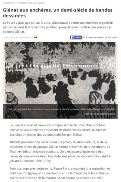 Grafiline : « Glénat aux enchères, un demi-siècle de bandes dessinées »