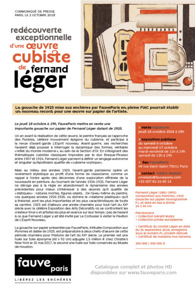 Redécouverte exceptionnelle d&rsquo;une œuvre cubiste de Fernand Léger