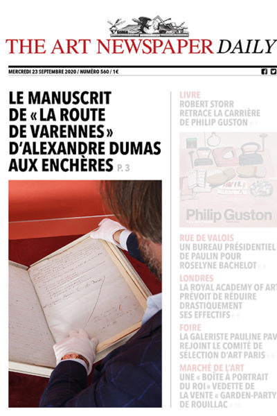 Notre manuscrit d&rsquo;Alexandre Dumas en Une de The Art Newspaper