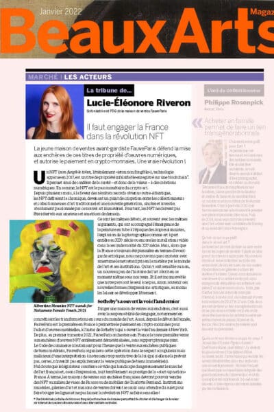 La Tribune de Lucie-Eléonore Riveron dans Beaux-Arts Magazine